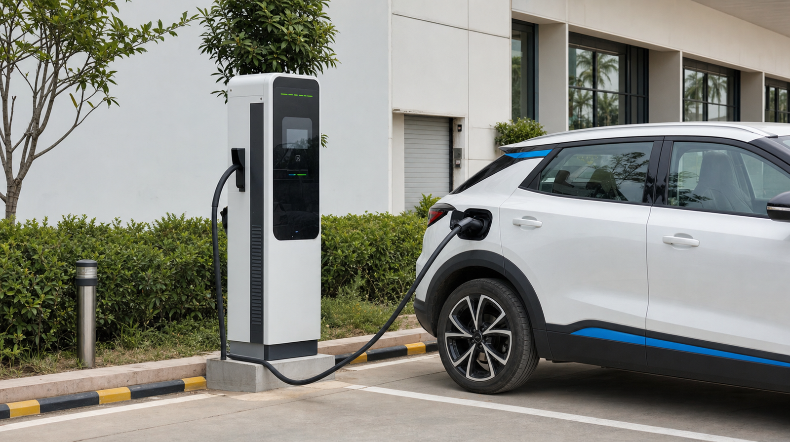 EV charging station connected to an electric car